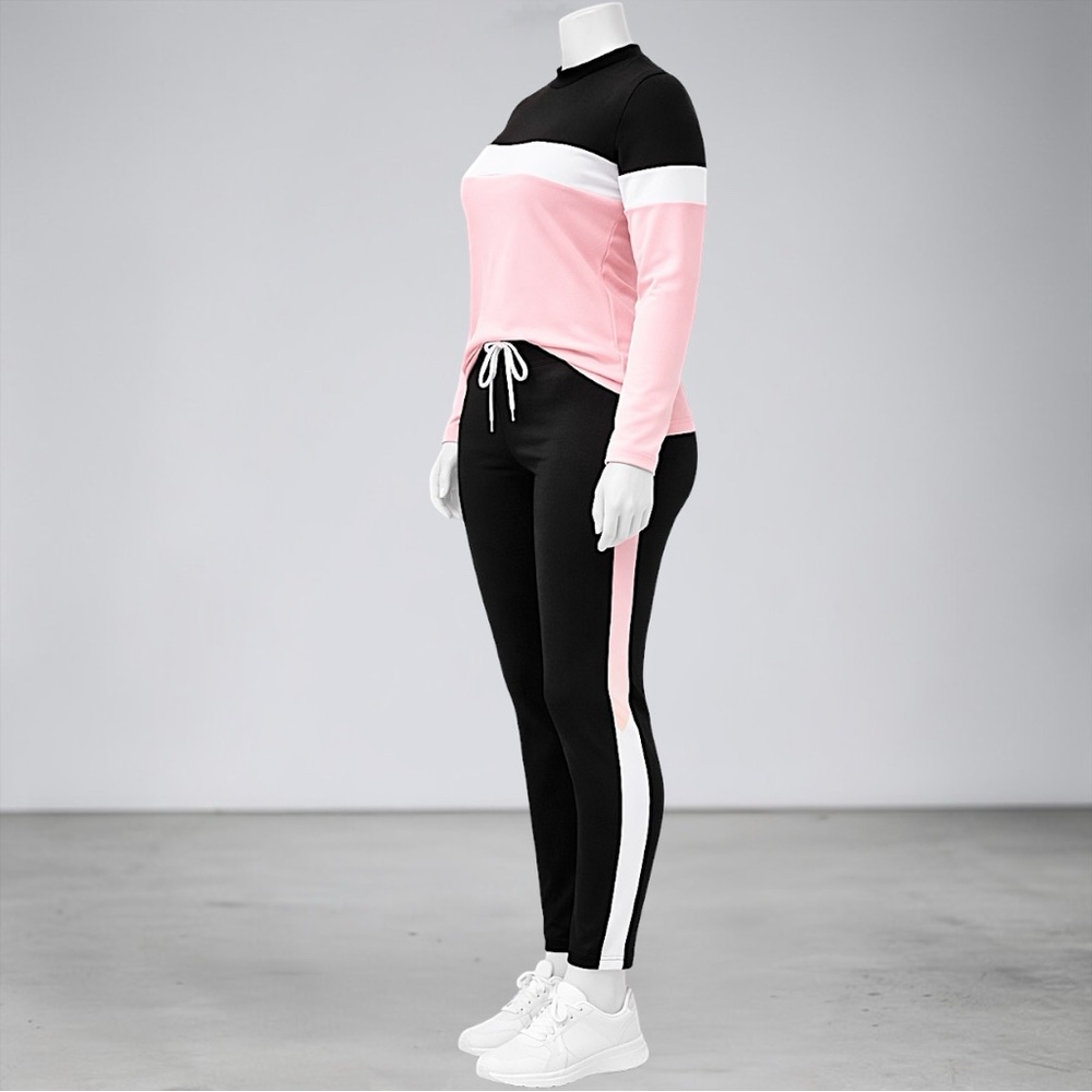 Colorblock Pink, White & Black Long Sleeve Top and Jogger Set - Picture 8 of 13